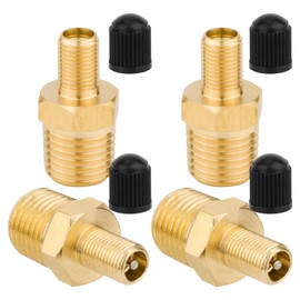 Gosknor 4pcs Brass Air Inflator Adapter, Standard 1/4 NPT (M) to Standard Valve for Schrader (M) Tire Inflator Adapter with 4 Caps for Air Hose Compressor