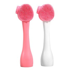 Cepillo Limpiador Facial Exfoliante, Limpieza Profunda para Depurar Poros, Desmaquillaje. Para Todos Los Tipos de Piel (ROSA CON BLANCO)