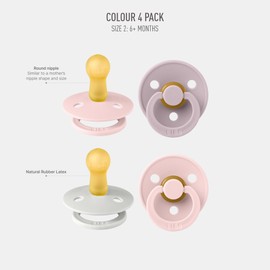 BIBS Colour Soothers Pack of 4, BPA-Free, Cherry Shape Nipple. Natural Rubber/Latex, Made in Denmark. 6-18 Months (Pack of 4), Haze Mix