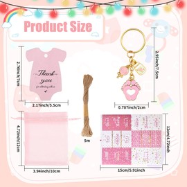Feishiong 12 Sets Baby Shower Favors for Girls – Pink Footprint Keychains with Lollipop, Elegant Organza Bags & Thank You Tags, "It's a Girl" Party Decorations & Gifts