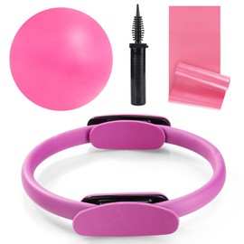 Tsikavo Pilates Ring, Pilates Ring Circle and Ball Set, 12 Inch Magic Circle Pilates Ring,9 Inch Small Exercise Ball,Resistance Bands Set, Home Pilates Equipment for Women (Pink)