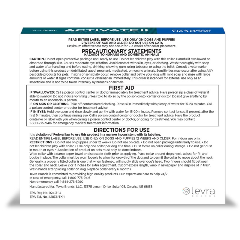 TevraPet Activate II Flea and Tick Collar for Dogs, 6
