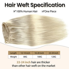 Platinum Blonde Sew in Hair Extensions Real Human Hair 20 Inch 100G Full Head Remy Weave Bundles for White Black Women Hand Tied Weft Hair Extensions Human Hair