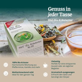 H&S Organic Herbal Tea 5 x 20 Bags (1.5 g each): Tasty and Digestible Herbal Tea Blend, Pack of 5