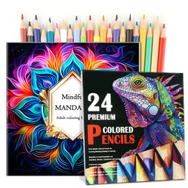 CKMOREL 24 Count Colored Pencils with Mandala Adult Coloring Books, Mandala Relaxing Coloring Books with Colored Pencils for Women, Gift for Adult to Relax, Anxiety and Depression