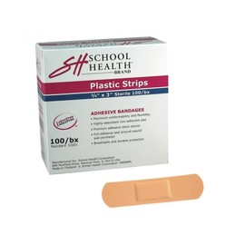 School Health - Adhesive Bandages, Comfortable Form-Fitting Protection & Wound Care for Cuts and Scrapes, Premium Adhesive Stays Secure with Movement, Plastic Bandages - 3/4" X 3" 100/Box