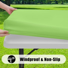 Smiry Rectangle Picnic Table Cloth 2 Pack, Waterproof Elastic Fitted Tablecloths for 6 Foot Tables, Washable Polyester Table Cover for Camping, Indoor and Outdoor (Lime Green, 30"x72")