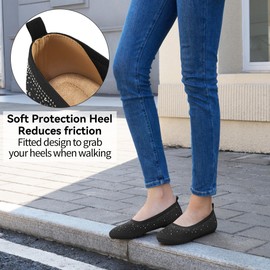 Almusen Ballets Flats for Women Dressy: Comfortable Soft Knit Work Flats Glitter Rhinestone Round Toe Casual Shoes for Office Wedding Black