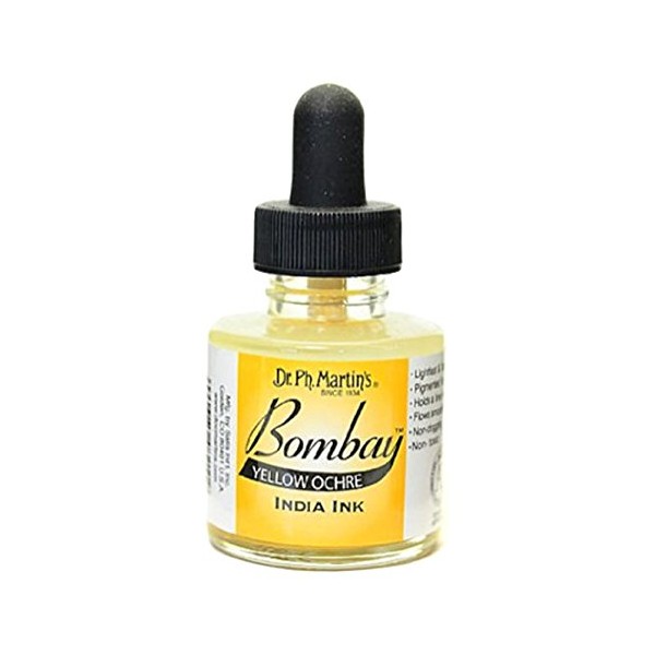 Dr. Ph. Martin's Bombay India Ink (21BY) Ink Bottle, 1.0 oz, Yellow Ochre, 1 Bottle