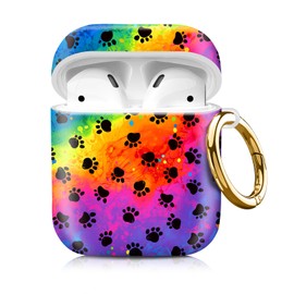 Compatiable with Airpod 1&2 Case,Hard Protective Shell with Keychain, Stylish Design AirPod Case Cover,Ideal for Women, Wireless Charging Supported(Rainbow Dog paw)