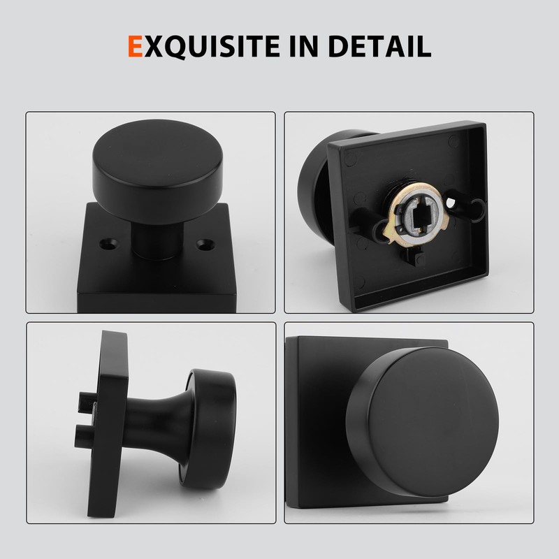 Haidms Black Passage Door Knobs, Heavy Duty Square Matte Black
