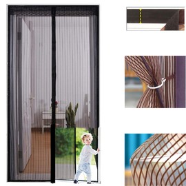 Magnetic Screen Door, Screen Door Mesh, Door Screen Magnetic Closure, Heavy Duty Mesh - Pet and Kid Friendly, Works with Front Doors, Sliding Doors (38"x82", Black)