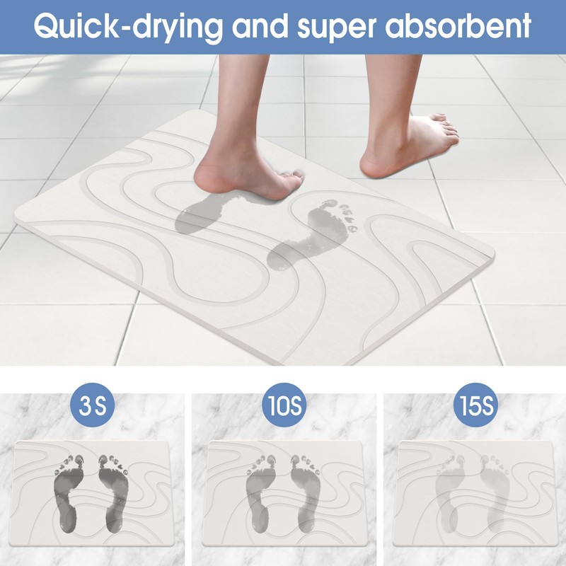 Stone Bath Mat, Diatomaceous Earth Bath Mat, Shower Mat White