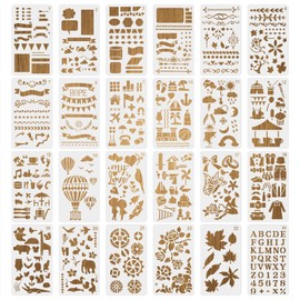 MWOOT Pack of 24 Diary Stencils Journal Stencils Set, Reusable Painting Template Painting Accessories, DIY Stencil for Painting on Scrapbooking Planner Notebook Wall Decoration (17.8 x 10.4 cm)