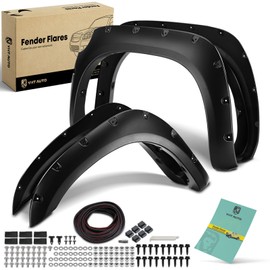 YHTAUTO Pocket Style Fender Flares w/Hardware Kit Replacement for Toyota Tundra 2007-2013, Paintable Wheel Flare Cover Protector, Shiny Black, Front & Rear, Set of 4