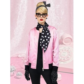 FORTMAC 50s Costumes for Women Pink Satin Jacket Lady Costumes for Women with Polka Dot M