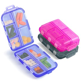 Pastillero de Viaje, 3 Piezas Pastillero Portátil con 10 compartimentos, Organizador de Pastillas para Vitaminas, Suplementos, Medicamentos
