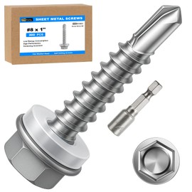 300Pcs Self Tapping Screws, Sheet Metal Screws #8x1, Self Drilling Screws for Metal with Hex Washer Head