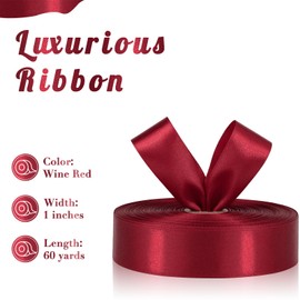 Sagaat - Cinta roja de vino de 1 pulgada 60 yardas, versátil cinta de satén rojo vino para envolver regalos, ramo de flores, graduación lei, manualidades, baby shower, lazos de bricolaje y boda