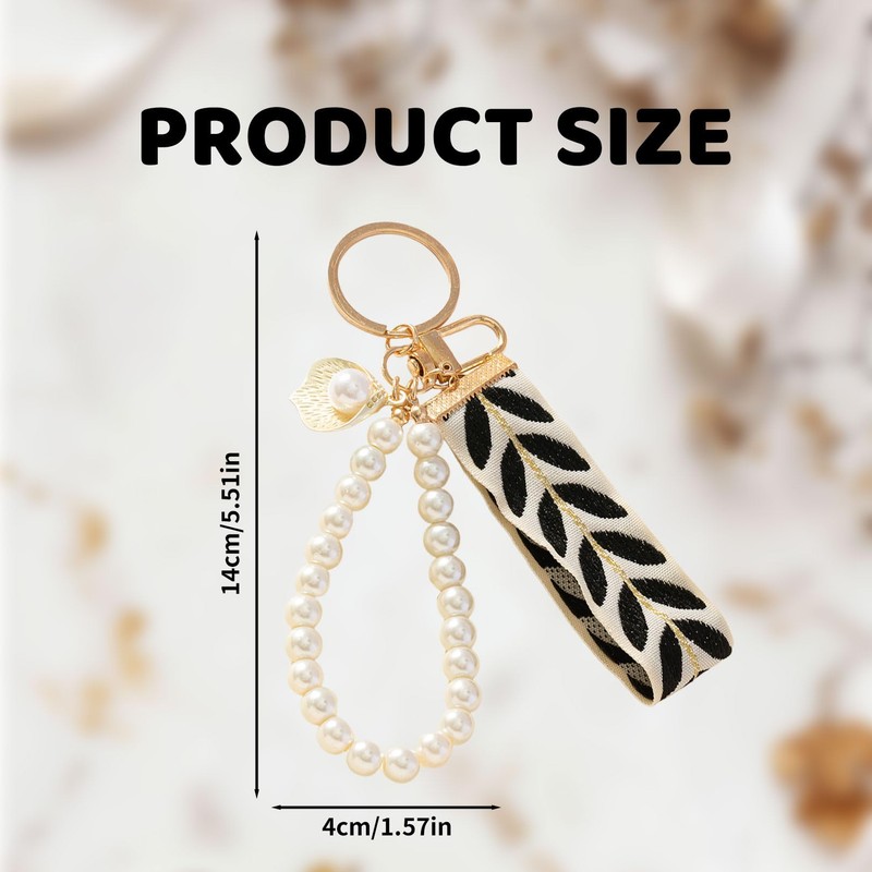 Key Ring Women's Pearl Keychain Aesthetic Pink Cute Beads Lanyard