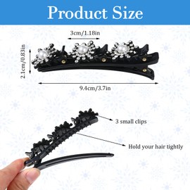Tyqour 8 Stück Haarspange mit Kristallblume, Glitzernde Kristall-Stein Geflochtene Haarspangen, Strass-Haarspange mit 3 Mini Clips Doppelschicht Haarspangen für Frauen Mädchen