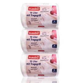 Profissimo Cosmetic Bin Liners with Carry Handle - 10 Litres - 225 Pieces (3 x 75) - Tear-Resistant & Liquid-Proof