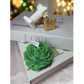 Peony Flower Shaped Candle with Scent, Soy Wax Blend Aromatherapy Candle, Gift Candle, Gifts for Women, Candles for spa, Stress Relief, Meditation, Wedding, Home Decor, Relaxing Atmosphere, (Green)