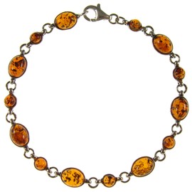 8" inch/20cm Baltic amber and sterling silver 925 ladies' cognac bracelet