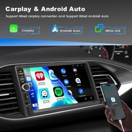 Double Din Car Stereo with Apple CarPlay and Android Auto, 7 Inch HD Touchscreen Car Radio, Bluetooth Car Audio Receivers, Backup Camera, Mirror Link, USB/AUX/TF/FM