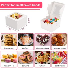 WINKIO WINKIO 24pcs White Cookie Boxes, 4x4x2.5 Inches Bakery Boxes with Window, for Mini Cake Treat Dessert Pastry Donuts Macaroon Strawberries Chocolate Candy (with Stickers)