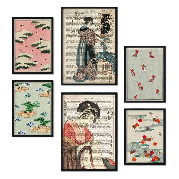 Nacnic Ensemble de 6 affiches du Japon. Collection de plaques avec collage esthétique pour la décoration d'intérieur. Tailles A3 et A4. Sans cadre.