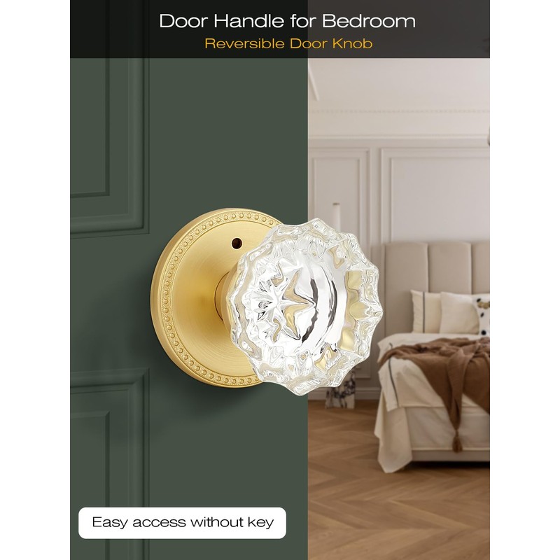 EHOMEWARE 1 Pack Glass Door Knobs Interior, Door Locks for