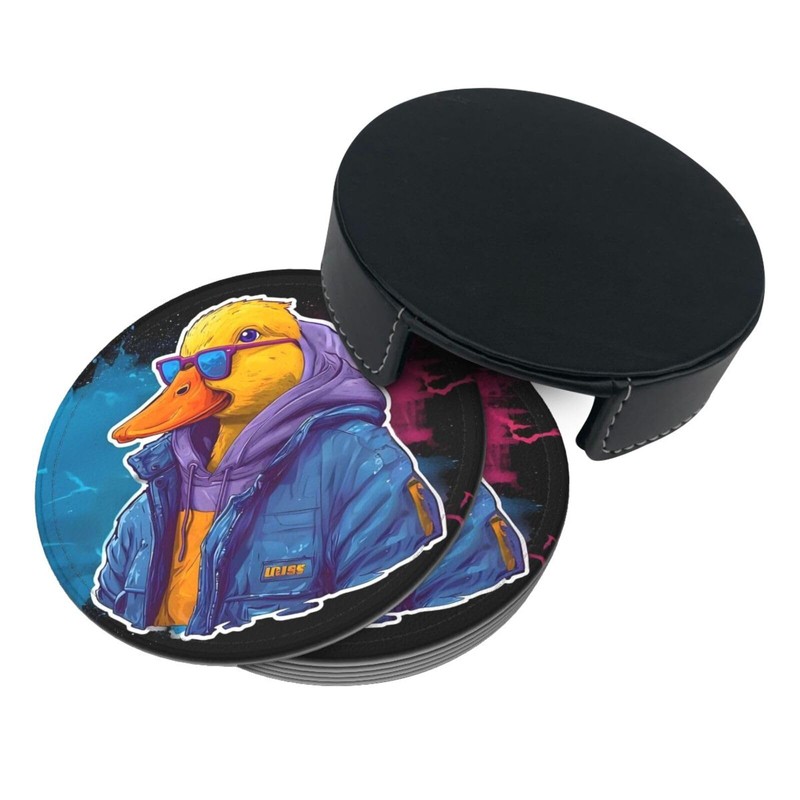 BOXIMIAO Drink Coasters with Holder Stand Set of 6, Cute