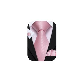 Ailisus Wedding Pink Tie Set Mens 6PCS Solid Stripe Silk Handkerchief Cufflinks and Ties Accessory