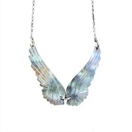 Mirlo Blanco - Collar alas de angeles hecho a mano, joyería artesanal para mujer, cadena acero inoxidable (Plata)