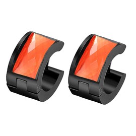 OAKKY Stainless Steel Hip Hop Men's and Women's Muticolor Shiny Crystal Studs Hoop Earrings Black Orange