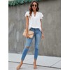 Blooming Jelly Womens White Blouse V Neck Ruffle Sleeve Flowy