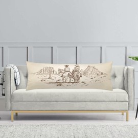 Cowboy Body Pillow Cover Western Country Theme of American Wild West Desert with Cowboys Long Pillow Case with Zipper Decorative Bedding Pillowcase Cushion Pillow Covers for Couch,Bedroom, 20"x54"
