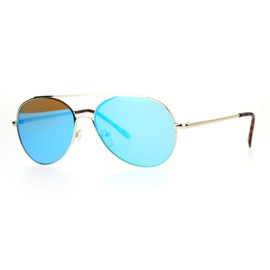 SA106 Ulta Flat Mirrored Mirror Lens Exposed Lens Flat Top Pilot Sunglasses Gold Blue