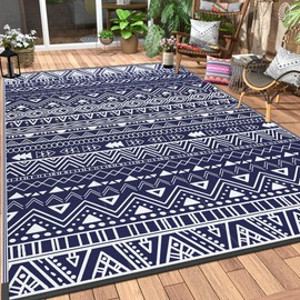 MCOW Outdoor Rugs 9'x12' for Patios Clearance, RV Camping Mat Waterproof, Reversible Plastic Straw Rug for Outside, Deck, Camper, Porch, Balcony, Backyard, Picnic, Blue&White…