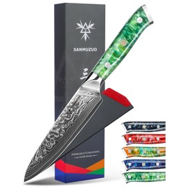 SANMUZUO 5 Inch Kitchen Utility Knife - Xuan Series Kitchen Knives - VG10 Damascus Steel with Resin Handle (Jade Green)