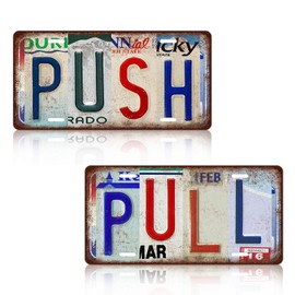 Vintage Pull Push Door Sign Kit of 2 Anodized Signs Metal Tin Sign 12 x 6 Inches