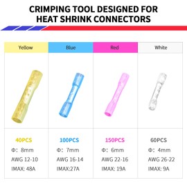 350 PCS Heat Shrink Self Soldering Butt Connector-Solder Seal Marine Grade Tinned Copper Insulated Electrical CrimpWire Connectors Kit, for Automotive, Decoration Wiring, Marine Wire Joint