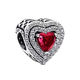 TAORUI Sparkling Heart Charm for Women Bracelets Necklaces in 925 Sterling Silver,Mother's Day Birthday Christmas Jewelry Beads DIY Gifts for Women