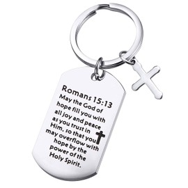 Christian Keychain Gifts Religious Gifts Bible Verse Jewelry May the God of Hope Fill You with All Joy and Peace Romans 15:13 Scripture Key Chains (silver)