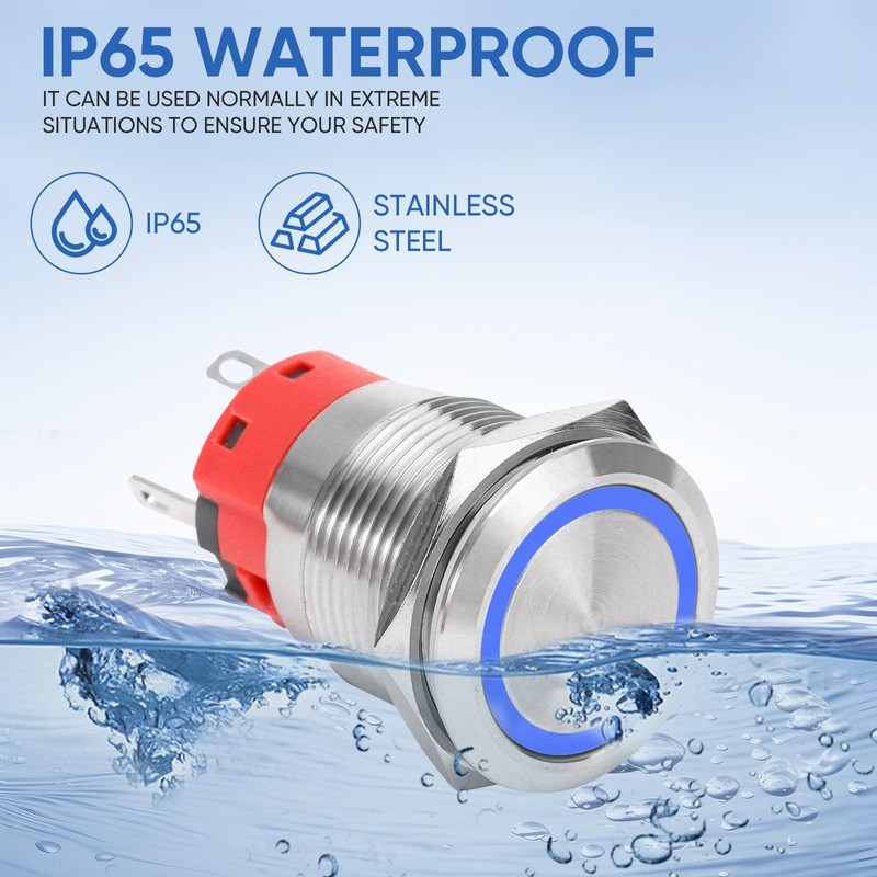 XINYIELE 19MM Latching 12V DC Push Button Switch On/Off,Waterproof Stainless