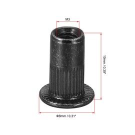 sourcing map M3 Rivet Nuts Carbon Steel Zinc-Plated Knurled Flat Head Threaded Insert Nut Black 20Pcs