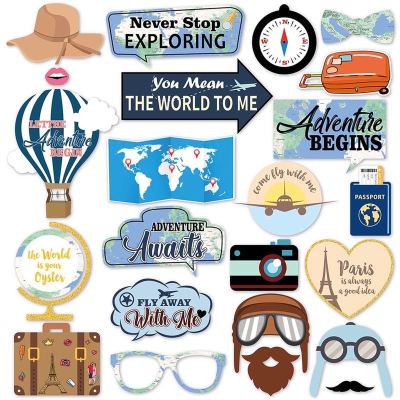 Accessori per foto da viaggio, 23 pezzi, decorazione a tema