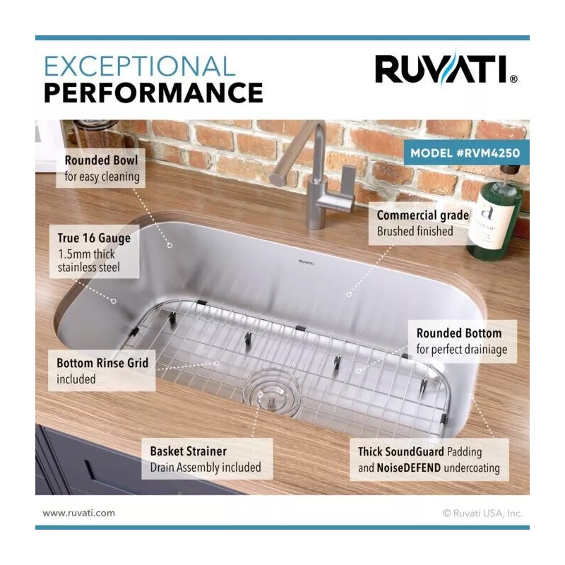 Ruvati 30-inch Undermount 16 Gauge Single Bowl Kitchen Sink- RVM4250