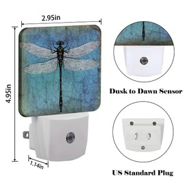 FSHVQKD Blue Vintage Dragonfly Night Light,Plug Into Wall Decor for Stairway,Hallway,Kitchen,Dusk to Dawn Sensor Nightlights for Boys/Girls/Women/Men Room Gifts